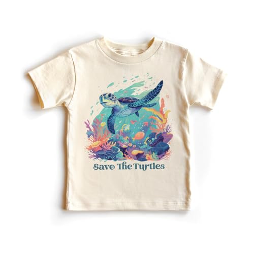 Kids Sea Turtle Toddler Shirt - 90s Style Save The Turtles Ocean Lover Gift - Under The Sea Birthday Party Theme - Cute Natural Toddler Youth Graphic Tee