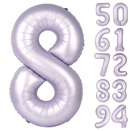 Image of Light Purple 8 Balloon - Number Balloon 40 Inch, 8th Birthday Decorations