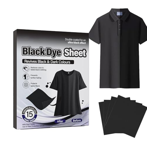Hojas de Tinte para Ropa Negra - Paquete de 15 Unidades - Restaurador de Color para Prendas Oscuras - Revive Jeans y Ropa Descolorida - Mantiene Colores Intensos en