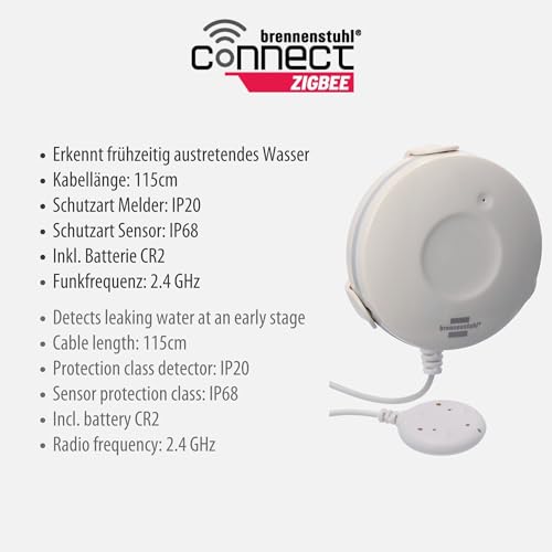 Brennenstuhl Connect Zigbee Wassermelder WM CZ 01 (Wassersensor warnt bei Wasserschäden, sofortige Benachrichtigung per Push-Nachricht und Signalton, für Bad/Küche/Keller, inkl. CR2-Batterie)