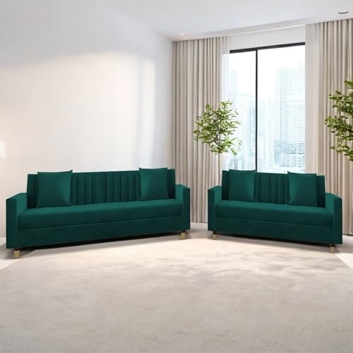 Image of Casaliving Garcia 3+2 Seater Sofa Set for Living Room (Pine Colour) Premium Fabric Sofa
