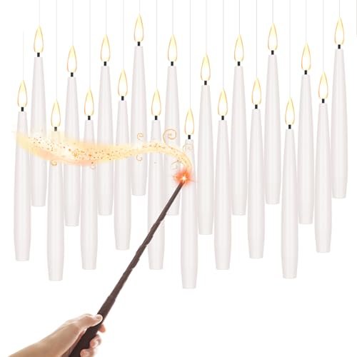 AFUXING 6.4inch FloatingCandles with Magic Wand Remote Bullet TipDesignwith6HourTimer,Flameless Candles Flickering Battery Operated, LED Electric HangingWindowCandlesChristmas Halloween Decorations