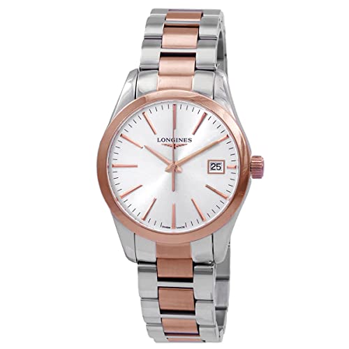 Longines orologio Conquest Classic 34mm argento quarzo acciaio PVD oro rosa L2.386.3.72.7