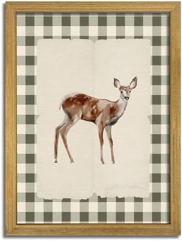 Wood Framed Deer Wall Art Print, Woodland Baby Deer Canvas Poster...