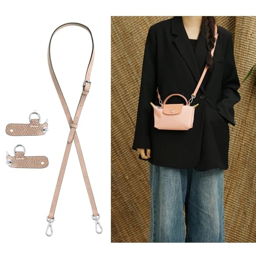 Image of Top-Grain Leather Strap for LongChamp Mini Pouch, Upgraded Buckles Mini Bag Adjustable Crossbody Shoulder Straps Conversion Kit Replacement (Light Pink, XS)