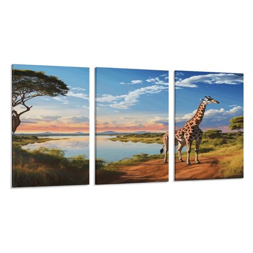 Paysage africain en toile murale triptyque verticale pour bureau moderne