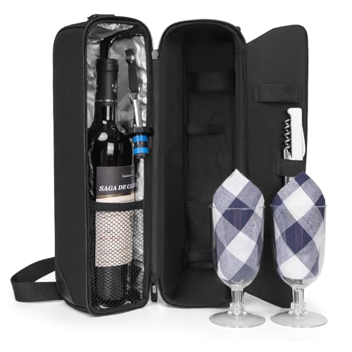 ALLCAMP Wine Bag - Insulated Cooler Bag with Wine Glasses, Bottle Opener & Wine Accessories for Wine Lovers...