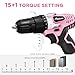 AVID POWER 20V MAX Lithium lon Cordless Drill Set, Power Drill Kit with Battery and Charger, 3/8-Inch Keyless Chuck, Variable Speed, 16 Position and 22pcs Bits (Pink)