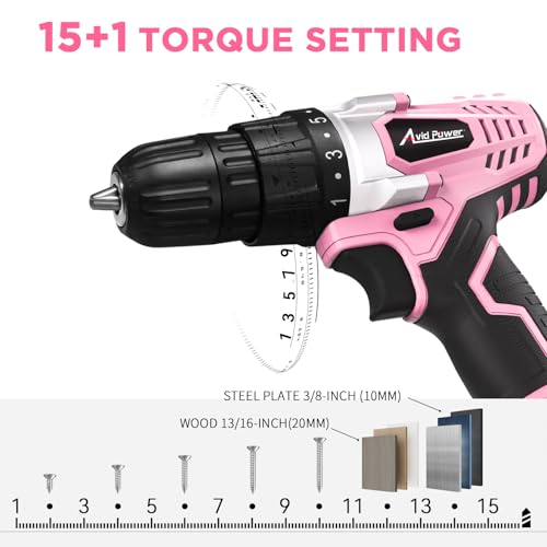 Image of AVID POWER 20V Cordless Drill Set for Home DIY & Beginner Projects - Lightweight Power Drill with Battery Charger & 22 Bits, Variable Speed, 3 /8 inch Keyless Chuck, Ideal for Furniture Assembly (Pink)