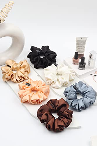 Image of Premium Satin Scrunchies for Women | Hair Bands, Ponytail Holders & Rubber Bands | Oversize, Fluffy, No-Damage Hair Ties | Girls Hair Accessories | Extra Large Size | Pack of 6