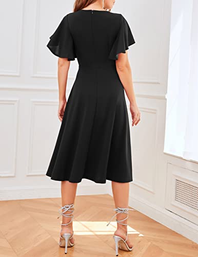 Image of Bridesmay Women's Formal Wedding Guest Dress for Women 2026 Short Sleeve Fit and Flare Tea Party Dresses