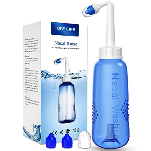 TONELIFE Nettie Pot Sinus - 500ml 18oz Nasal Cleaner - Nose Flushing System - Nasal Irrigation - Sinus Rinse Kit - Neti Pot with ON/Off Switch for Adult Child Yoga Pregnant Daily Nasal Care