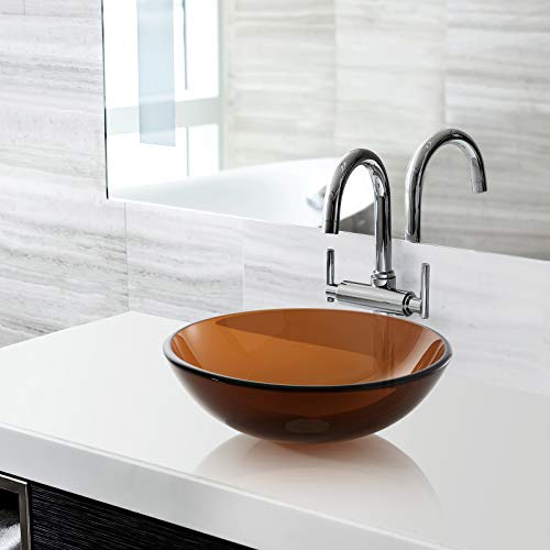 Miligore Modern Glass Vessel Sink - Above Counter Bathroom Vanity Basin Bowl - Brown