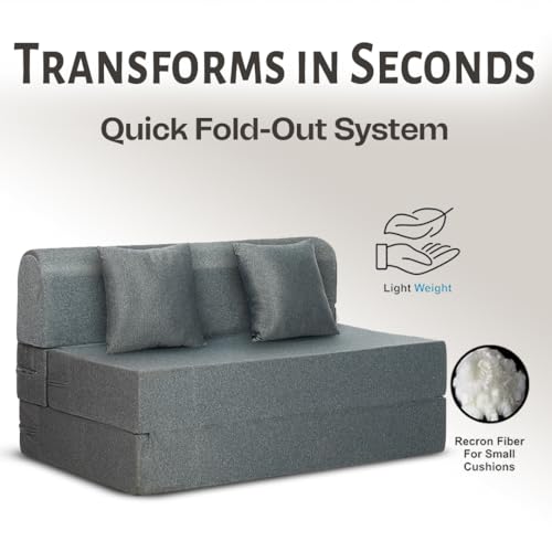 Image of Amazon Brand - Solimo 3 Seater Sofa Bed 6x4 Feet with 2 Cushions, 3 in 1 Convertible Sofa Lounger, Portable Foldable Foam Mattress with Washable Cover for Living Room Bedroom - Grey