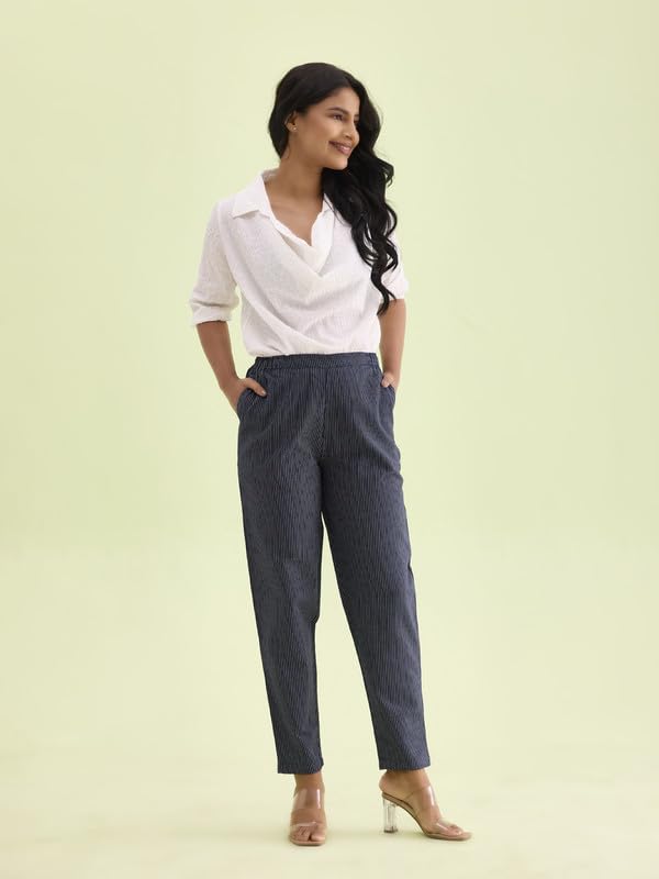 Image of Go Colors Women Stripe Pant Navy S