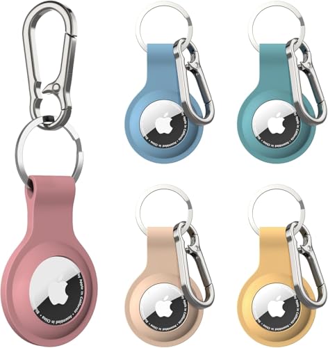 [5 Piezas] Funda para Llavero AirTag Apple, Funda AirTag de Silicona con Llavero Carabina y AirTag Case para Llaves, Bolsos, Maletas y Collares de Mascotas