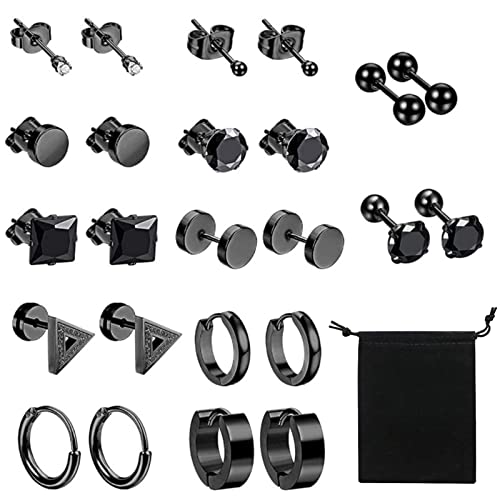 12 Paar Ohrringe Herren Ohrringe Schwarz Männer Ohrstecker Herren Earrings Men für Männer und Damen Männer Ohrringe Piercing Ohr Lünette runde Coole Ohrstecker Tunnel Piercing für Männer Cover