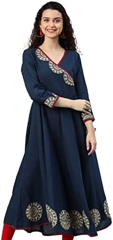 Yash Gallery Women's Cotton Slub Angrakha Style Anarkali Kurta