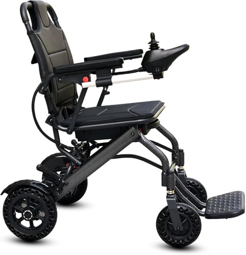 WJYCGFKJ Silla de Ruedas Eléctrica Plegable Ligera, Todo Terreno, Doble Batería de Litio Extraíble, para Interior Exterior Viajar, Marcos de Aluminio y Fibra de Carbono, para Movilidad Reducida