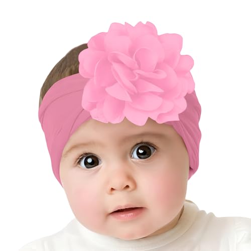 Image of SYGA Baby Headbands Nylon Flower Soft Stretchable Hairband for Newborn Infant Toddler Kids For 0-3 Year - Medium Pink