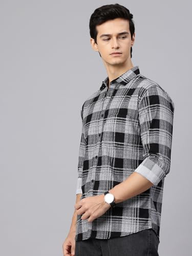 Image of Majestic Man Stylish Slim Fit Cotton Spread Collar Checked Casual Shirt