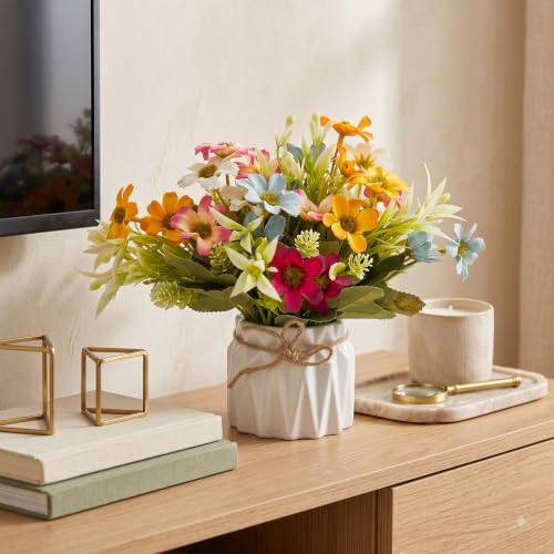 Image of Dekorly Artificial Lavender Plant in White Pot, 18cm - Realistic Faux Flower Arrangement for Home & Office Decor (Set of 1) (1, Gerbera Daisy Flower)