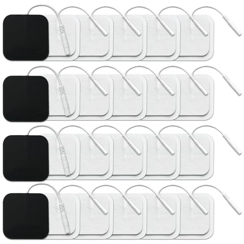 Scettar 24 Pièces Électrodes TENS 40x40mm,Électrodes de Remplacement Autocollants pour électrostimulateur TENS et EMS,Connecteur 2 mm pour Détendre les...