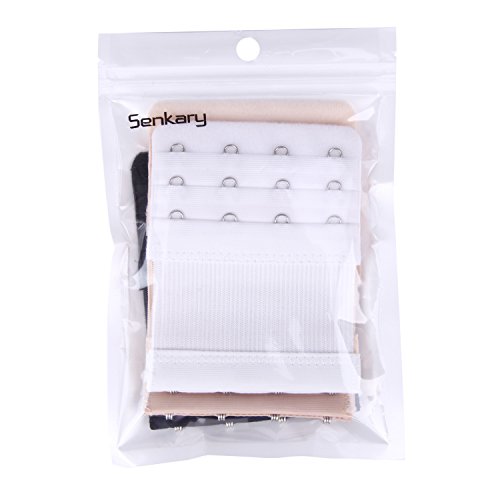 Image of Senkary 4 Pieces Bra Extenders 4 Hooks 3 Rows Elastic Bra Strap Extension for Women