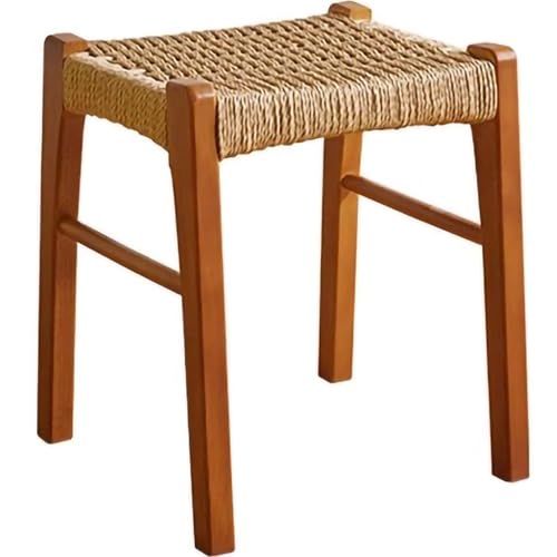 Taburete De Maquillaje Duradero De Madera Maciza, Otomana Vintage Tejida con Cuerda, Asiento Adicional para El Comedor, para El Patio(A)
