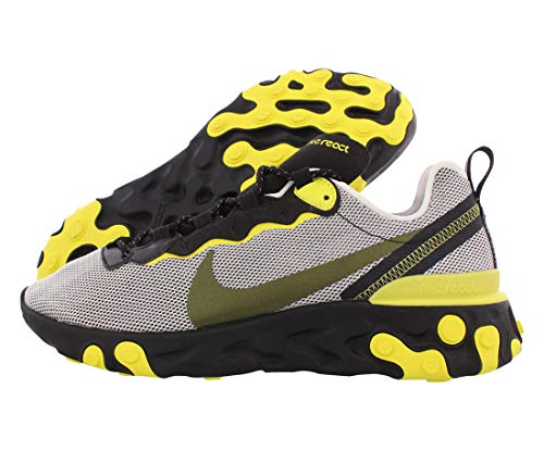 Nike Mens React Element 55 Running Shoes, Pure Platinum/Black-dynamic Yellow, 10.5