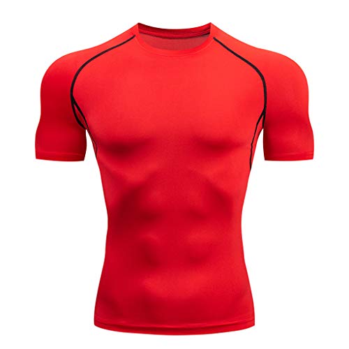 T-shirt de compression homme rouge avec short de sport taille L - 4
