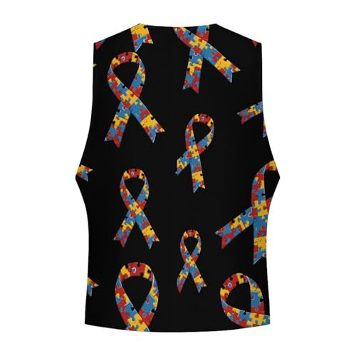 Autism Ribbon Awareness Suit Vest for Men Casual Business Tuxedo Slim Fit Suit Vests Lightweight Waistcoat4