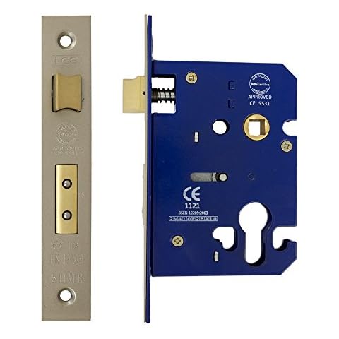Fire Rated Euro Profile Sashlock Case 75 mm (57 mm Backset) Satin Nickel Cover