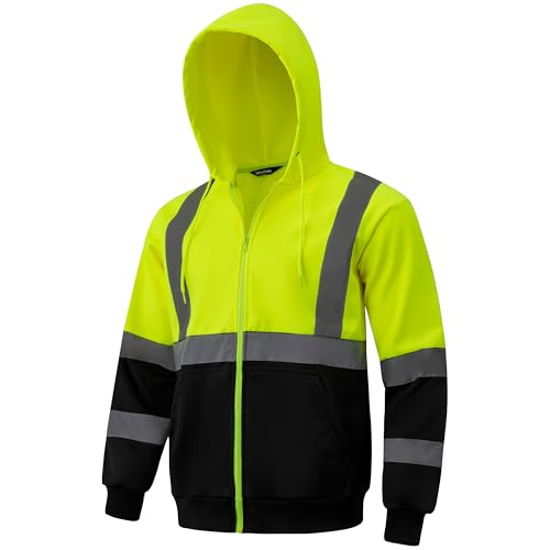 wantdo Hi Vis Reflective Hoodie Fleece Safety Sweatshirts for Men with Black Bottom3