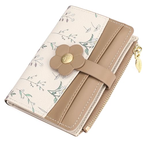 Image of GAEKEAO Small Wallets for Women RFID Blocking Bifold Floral Vegan Leather Wallet Card Holder with ID Window & Zipper Pocket