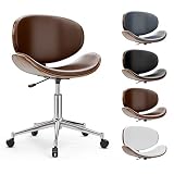 OKAKOPA Small Desk Chair Modern Office Chair 360° Swivel Height Adjustable Brown Leather Desk Chair