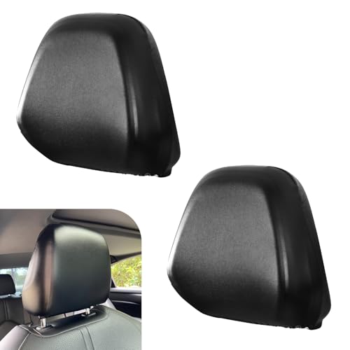 Shakas 2 PCS Cars Headrest Covers Full Wrap-around Non-marking Fit Anti-scratch Protector Waterproof Leather Portable Reusable Elastic Dust Cover for Most Cars Seat Headrest Accessories (Black #M)