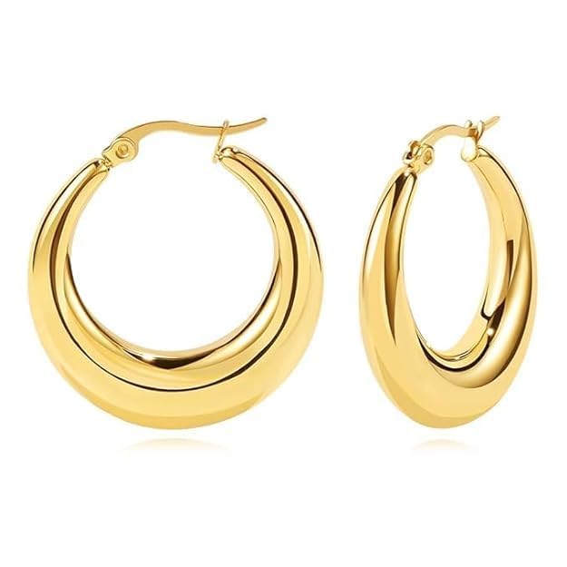 VIEN® Chunky Gold Earrings for Women Trendy Earrings Geometric Jewelry Gifts Stainless Steel Hoop Earring