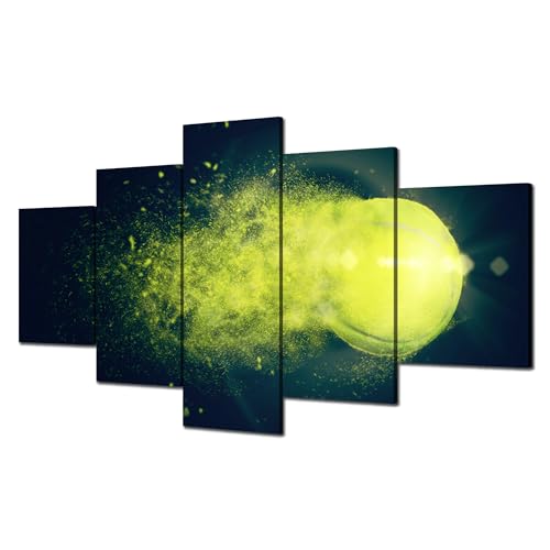 Tennis Wall Art Balls Sport Wall Decor Tennis Ball Picture Canvas Print Poster Black Background Painting Framed Home Living Room Boy Bedroom Decoration(60''Wx32''H)