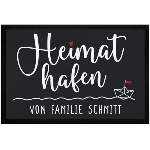 SpecialMe® Fußmatte Heimathafen mit Namen Familie personalisierbar Leuchtturm Papierschiff Boot...