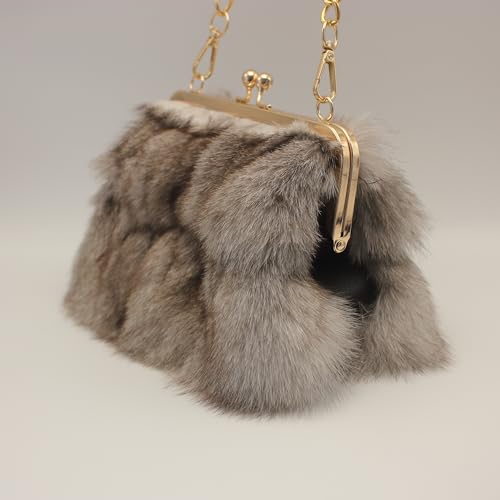 Image of Luxurious Fashion Natural Fox Fur with Hair Handbag for Women and Ladies