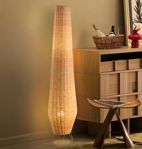 Lámpara de pie Retro Bohemia con Pantalla y pie de ratán: Elegante decoración del hogar para Dormitorio, habitación y Sala de Estar