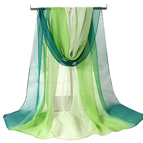 WANYI Schal Damen Sommer 160×50cm Stola für Abendkleid Halstuch Farbverlauf Sonnenschutz Sommerschals Chiffon Tücher und Wraps für Reisen Abendkleid Hochzeit Braut(Grün)
