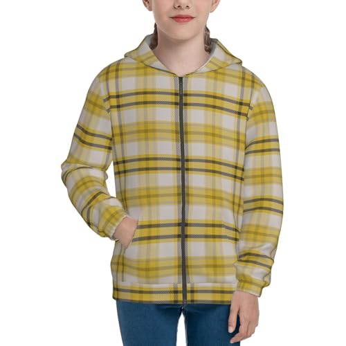 Contrast Bright Check Plaid Kids Pullover Hoodies Boys Zip Up Sweatshirts Girls Athletic Clothes with Pocket3