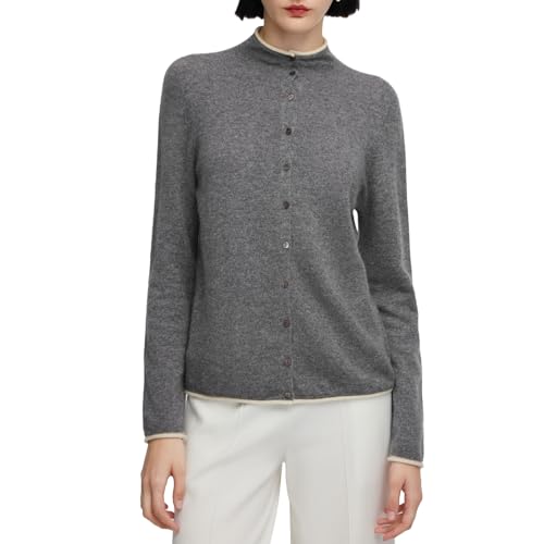 Image of GOELIA Pure Cashmere Wool Cardigans Womens Sweaters Trendy Long Sleeve Button Down Cozy Loose Fit Knit Going Out Tops