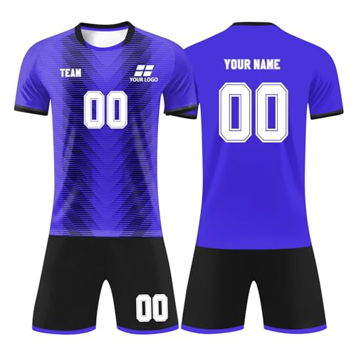 Equipo Camiseta Fútbol Personalizadas Nombre Número y Logotipo para Hombres y Niño, equipación Fútbol DIY con Conjunto Top Pantalón Corto y Calcetines
