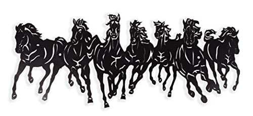 Image of Saifix Running Horses Metal Wall Art | Large Laser Cut Steel Wall Hanging for Living Room & Office | Modern Home Decor Panel | Rust & Fade Resistant Powder Coated Finish (30 * 15 Inch)