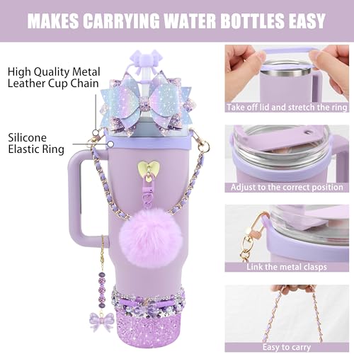 Hpebl 11PCS Bow Accessories for Stanley Cup Tumbler 30 40oz,Purple - image 2