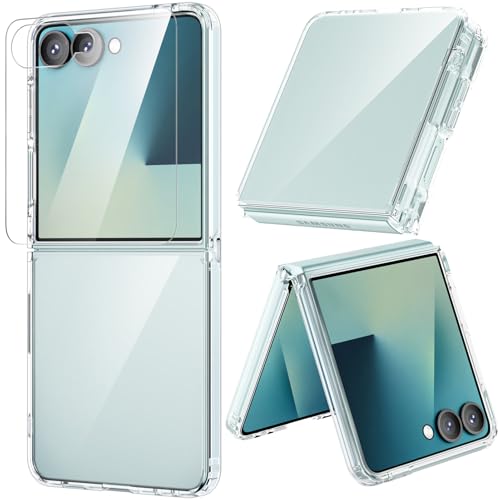 ORNARTO Funda para Samsung Galaxy Z Flip 7 [con Protector de Pantalla Trasera], Carcasa Protectora Transparente PC Dura para Samsung Z Flip 7,Antigolpes Anti-arañazos,Claro