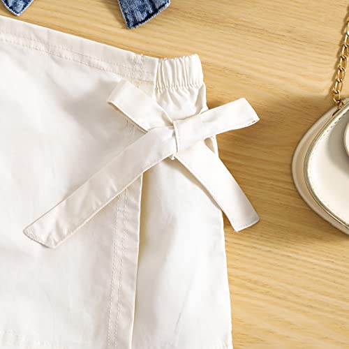 2PCS Toddler Kids Girls Baby Summer Outfit Set Spaghetti Strap Sleeveless Bow Denim Camisole + Skirt Shorts4